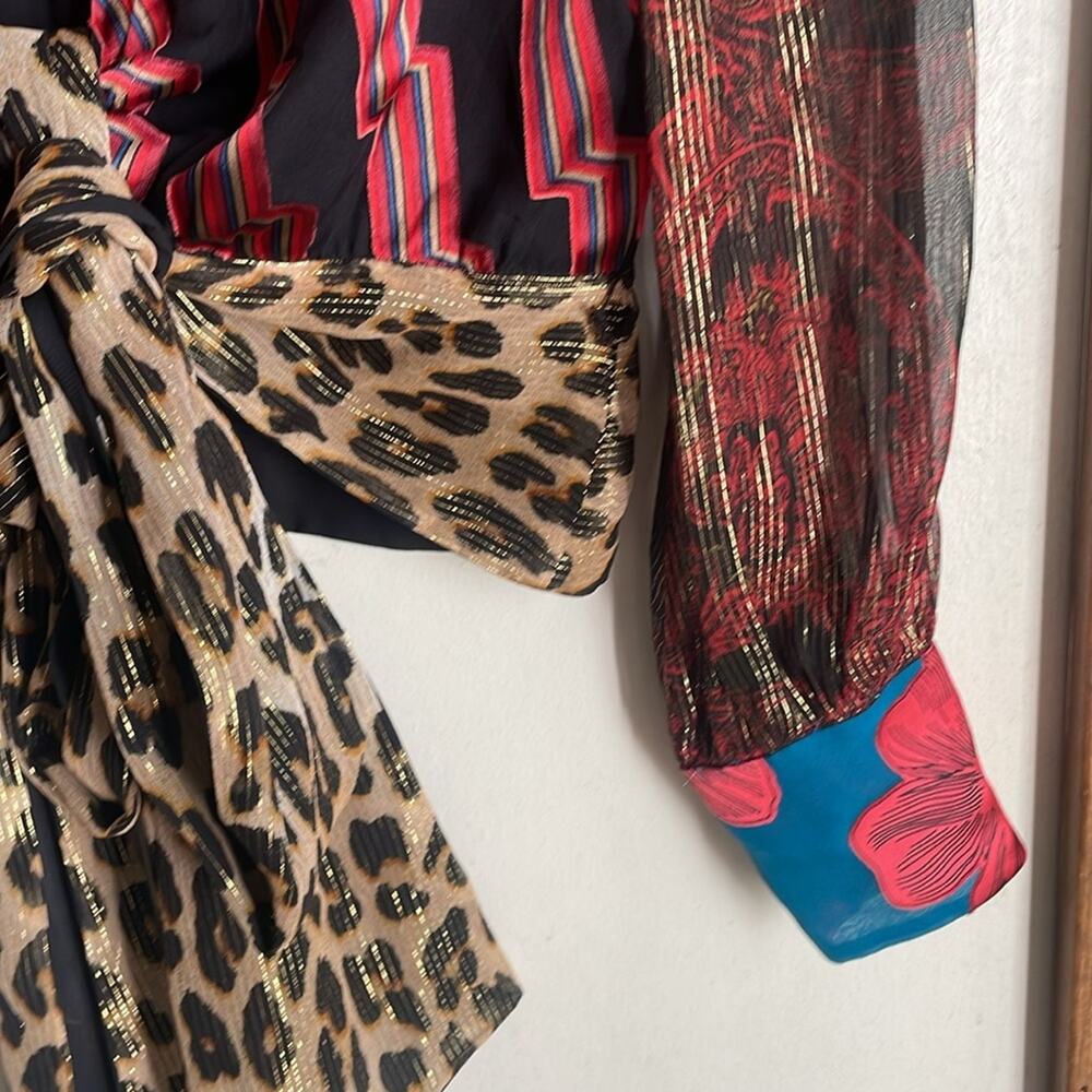 Alice + Olivia Multi-Color Mixed Print Wrap Blouse - Picture 8 of 16
